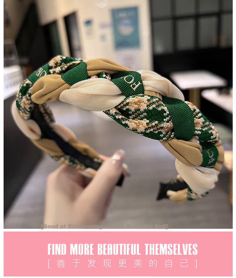 Jiaoxuefei Ruched Crystal Headband 2025 New High Crown Forehead Hair Press Tie Versatile Outdoor Headband 2