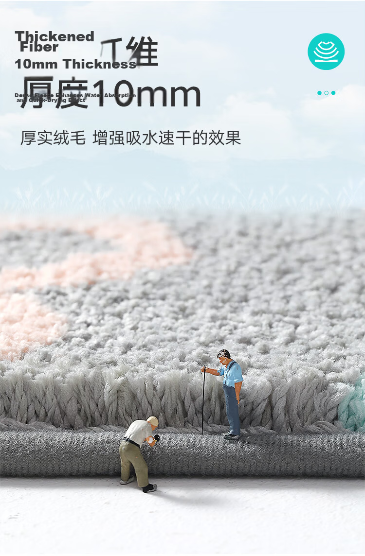 Da Jiang Bathroom Mat Toilet Bath Door Water Absorbent Non-Slip Flocked Bathroom Rug 60x90cm 7