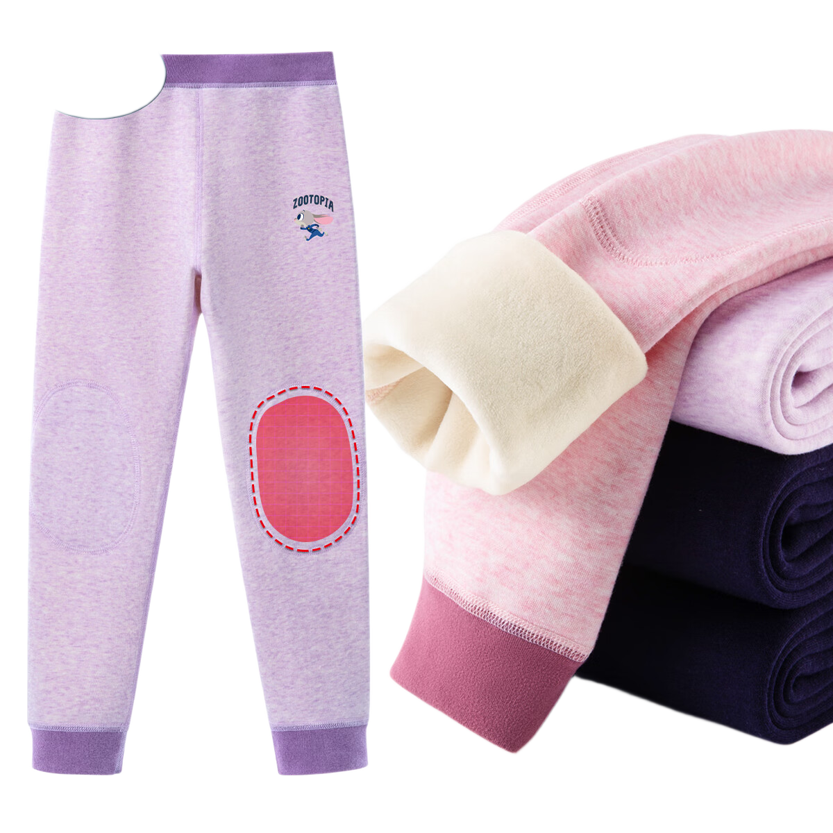 Disney Kids Autumn Winter Fleece Lined Thick Warm Pants Girls Integrated Fleece Zootopia Cotton Trousers Purple Size 140