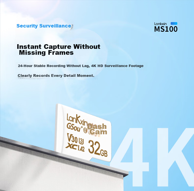 Lankxin 32GB TF (MicroSD) Memory Card C10 U3 V30 A2 100MB/s Read Speed High Durability for Dash Cam/Surveillance Use 4