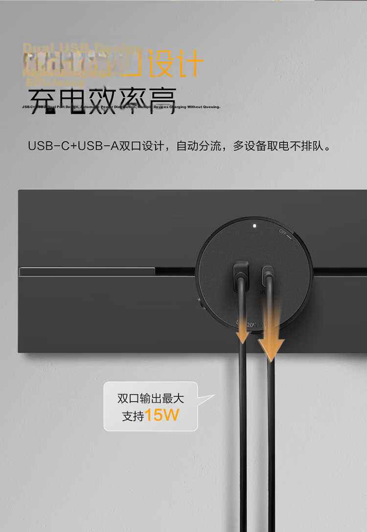 BULL 20W Fast Charging Power Strip/Extension Cord/Surge Protector, 1C+1A Port, 20W Fast Charging Adapter Switch, GN-GS3Q20K White 3