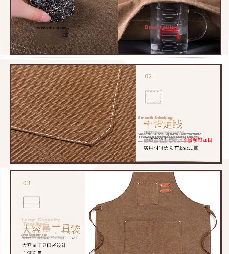 Pinzhide Fashion Canvas Apron Denim Oil-Resistant Dustproof Waterproof Kitchen Restaurant Waist Apron Thickened Wear-Resistant Workwear Gray 6