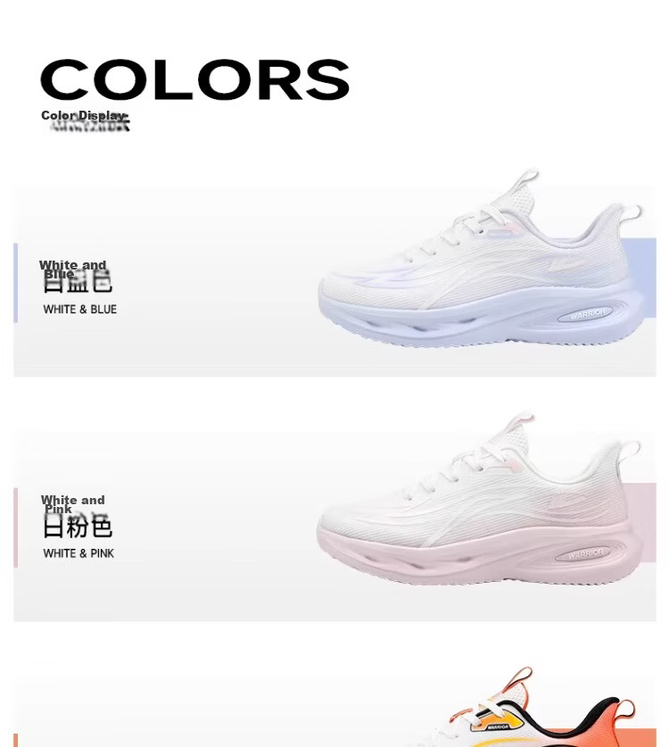 Warrior Official Women's Sports Shoes 2026 Summer New Lightweight Mesh Running Shoes for Women 5535 White Pink Size 37 29