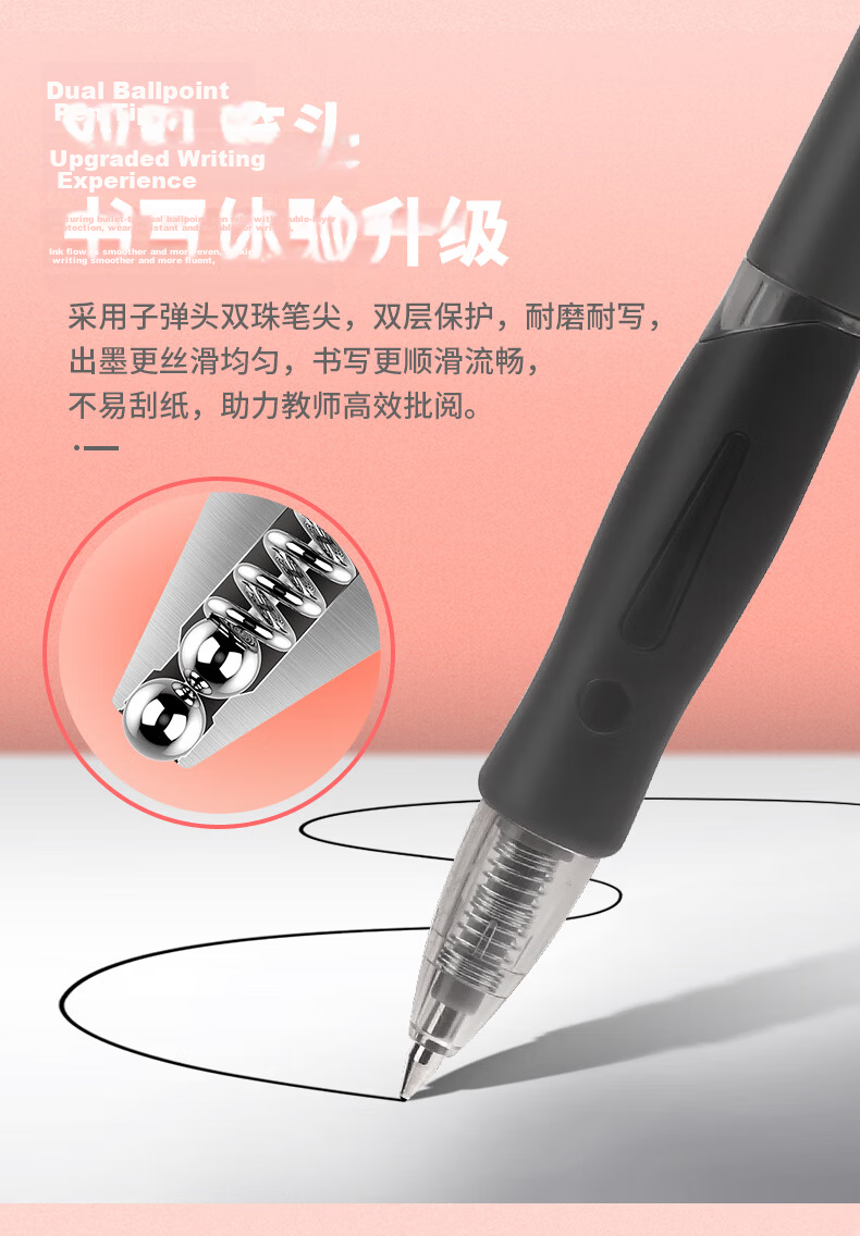BAOKE PC1946 Retractable Gel Pen Teacher Grading Pen Smooth Writing 0.5mm Dual Ballpoint Marker Pen Non-slip Sleeve Student Exam Pen Black 12pcs/Box 4