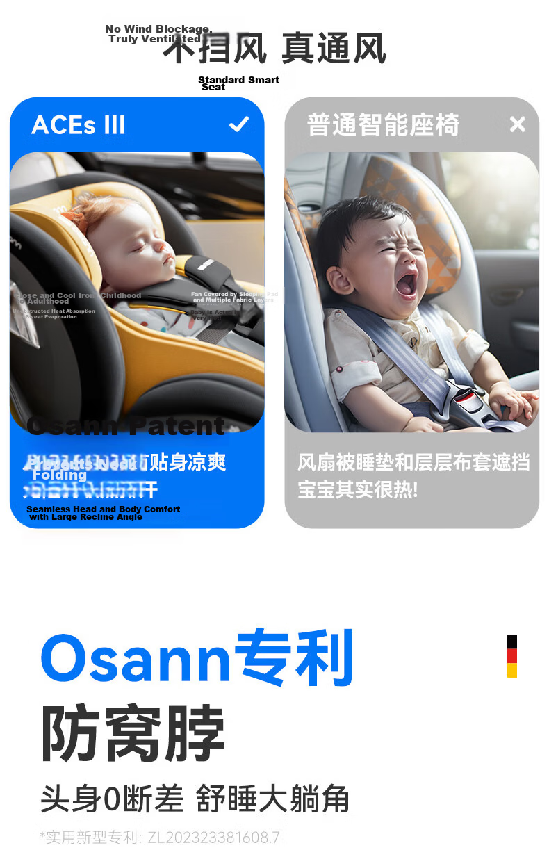 Osann Germany Children's Car Seat Starship Smart Edition 3rd Generation 0-12 Years Infant Car Seat Adjustable Sitting and Reclining 5