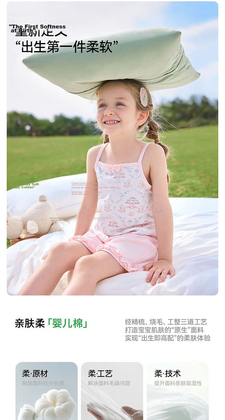 Betis Girls' Summer Breathable Sleeveless Pajama Set Children's Shorts Homewear Baby Casual Two-Piece Set 6