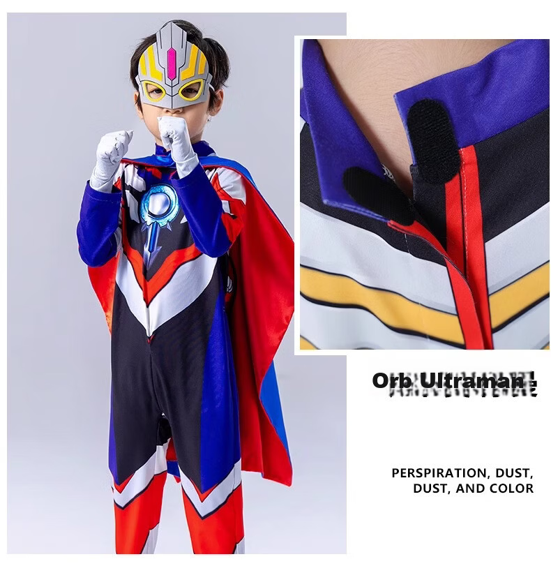 ULTRAMAN Official Golden Zero Ultraman Costume Jumpsuit 130cm Gift Box with Eye Mask, Gloves, Chest Light, and Cape 16