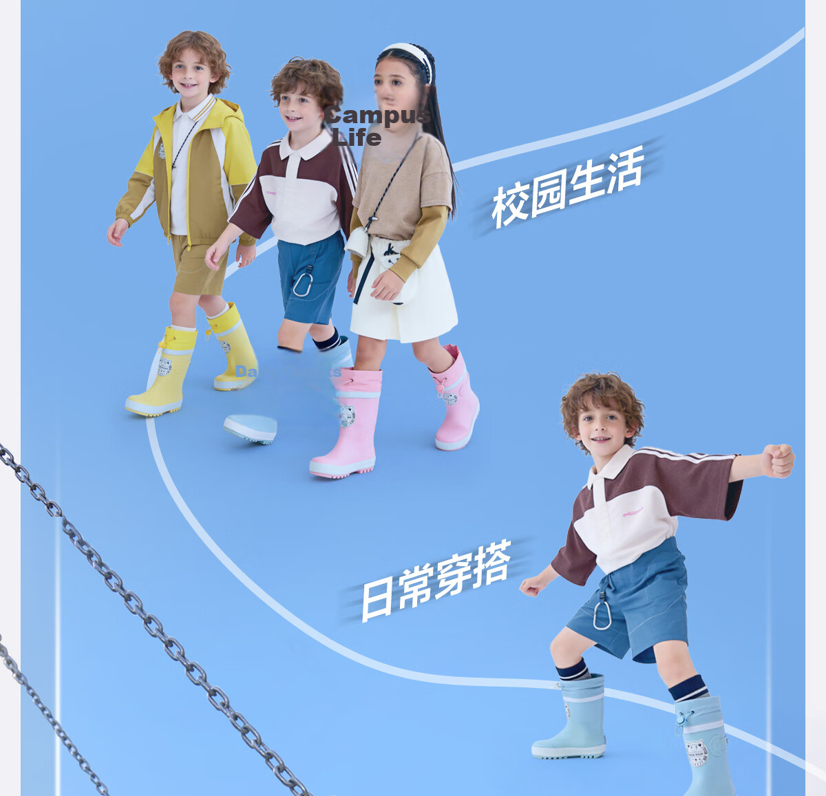 Sweet Baby Kids Rain Boots Boys 7-12 Years Old School Use JD Self-operated Non-slip Durable Rubber Rain Shoes 29