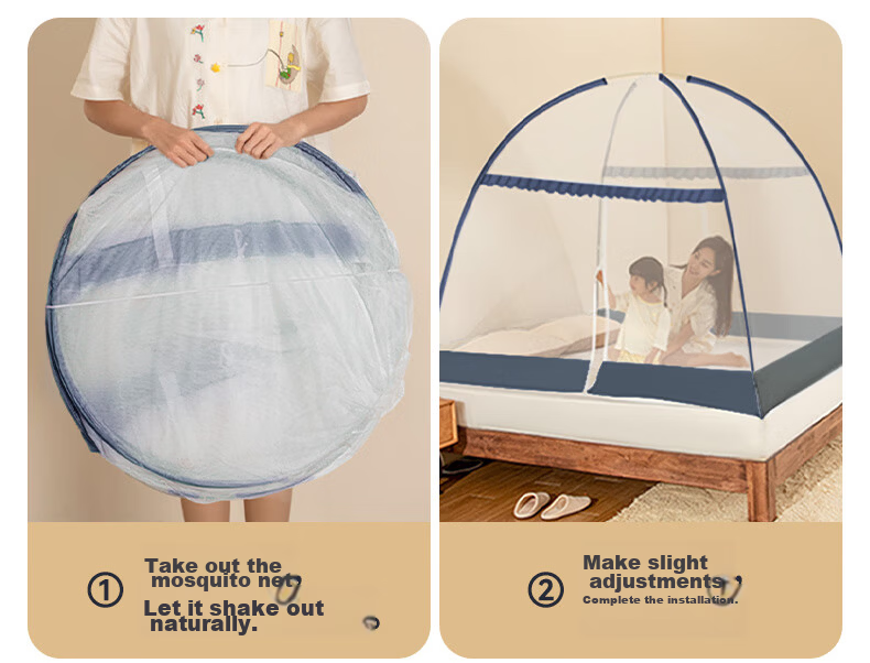 Gaorui No-Installation Mongolian Yurt Mosquito Net Anti-Fall Class A Home Bedroom 1.5×2m Gentleman Gray [Double Steel Wire Frame] 3
