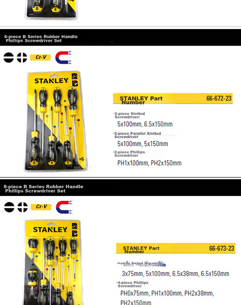 STANLEY 2-Piece B Series Rubber Handle Phillips Screwdriver Set 66-670-23 2