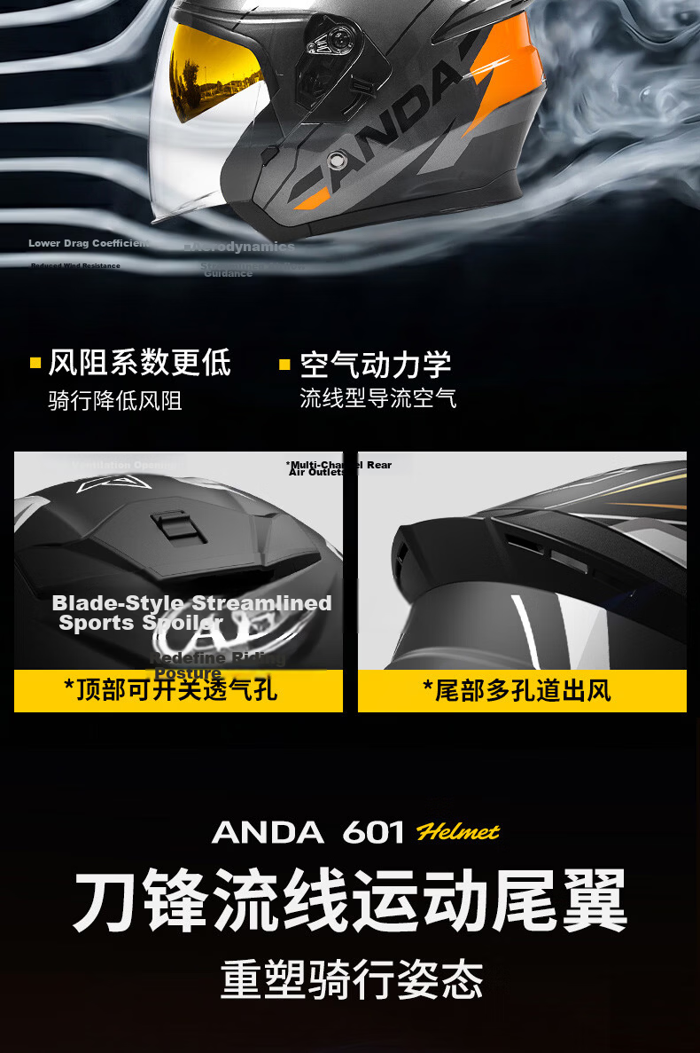 AD Motorcycle Helmet 3C Certified Unisex Four-Season Dual-Visor Half Helmet Summer Electric Bike Winter Warm Anti-Fog Safety Cap 601 Matte Black 5