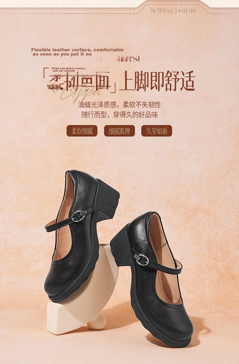 CAMEL Mary Jane Women's Casual Commuter Buckle Strap Chunky Heel Low-Cut Single Shoes L26S504057 Brown Size 40 5