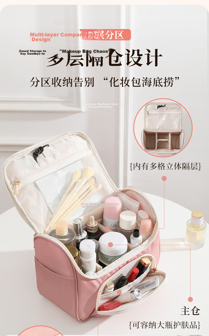 LOHO Travel Makeup Bag Portable Women's 2026 New High-Value Large Capacity Toiletry Skincare Storage Bag for Business Trips 8