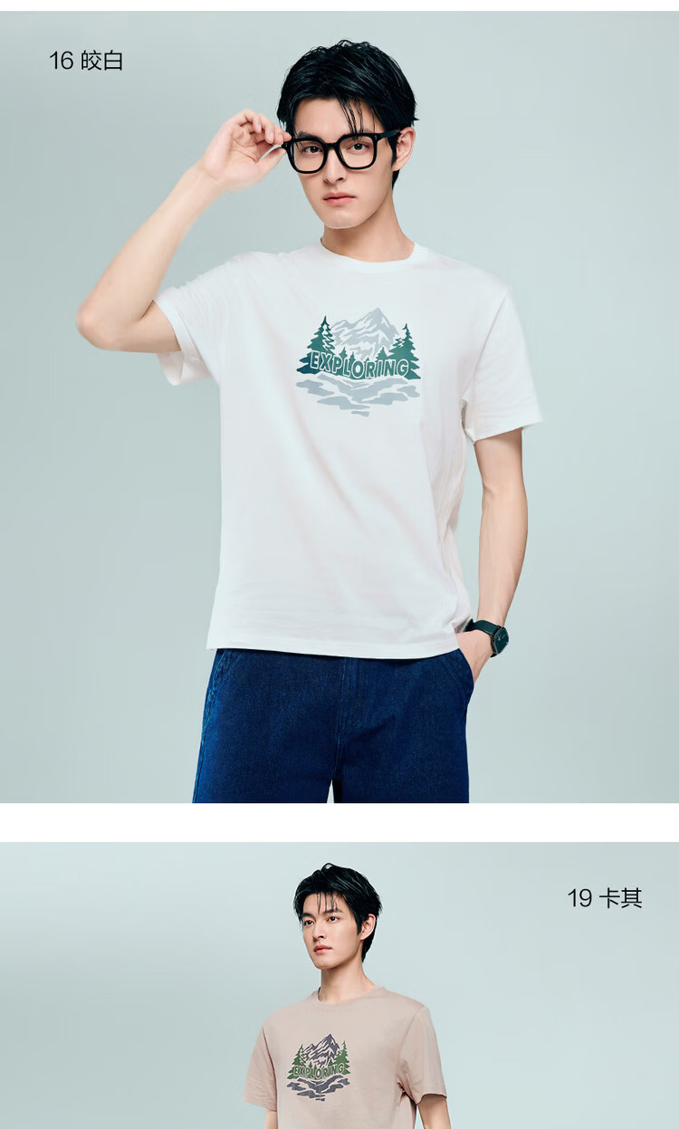 Giordano Men's Summer New Cotton T-Shirt Mountain Theme Print Crew Neck Top 13096306 15