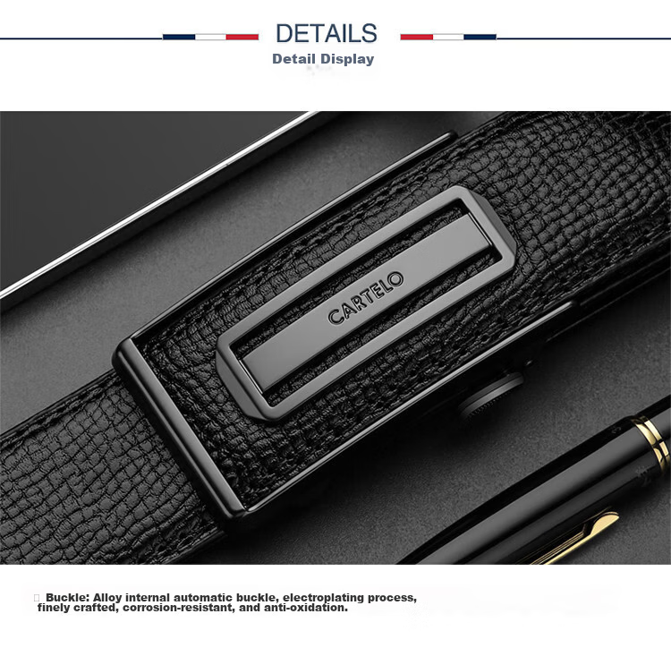 CARTELO Men's Genuine Leather Belt Automatic Buckle First Layer Cowhide Casual Gift for Boyfriend 8
