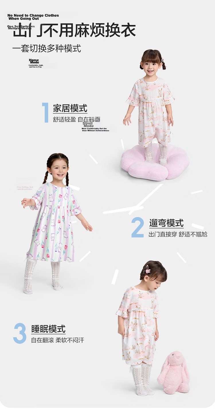 Balabala Baby Dress Summer Girls Nightgown Air Conditioning Clothes Anti-Cold Children's Home Dress Sweet Cute 10