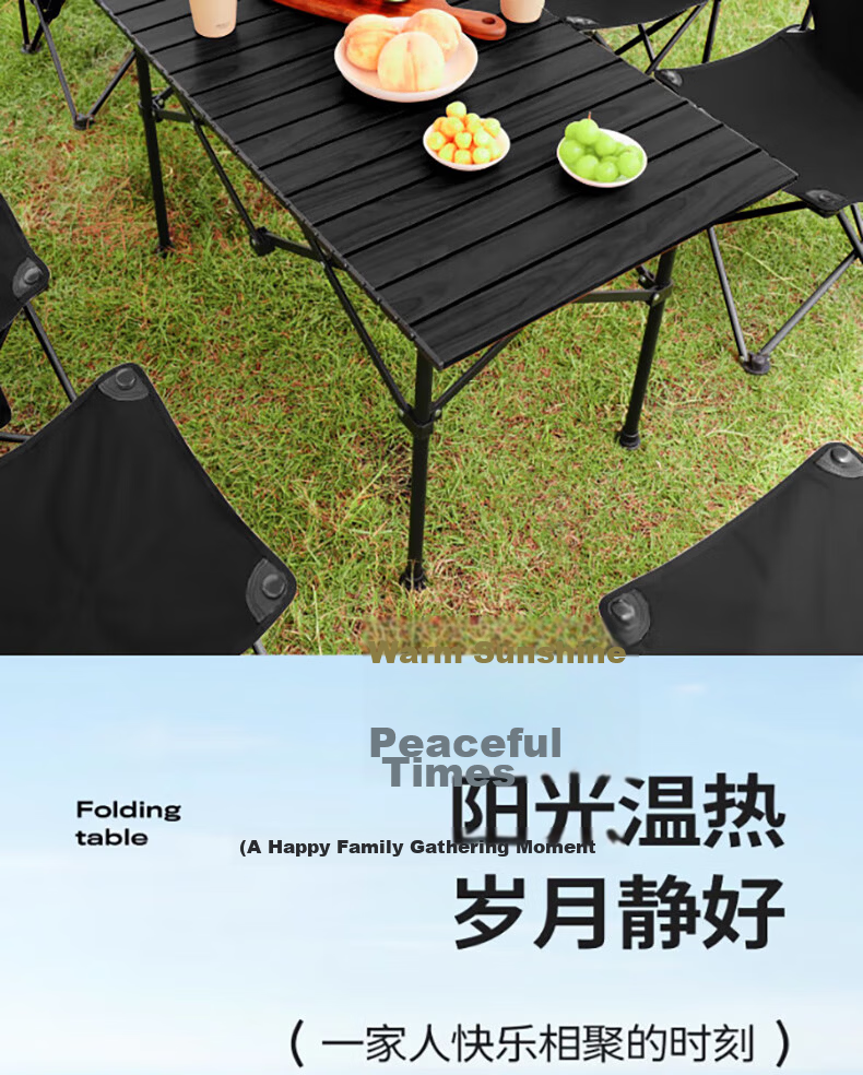 Gosoo Egg Roll Table Camping Table Outdoor Folding Table Market Picnic Table Portable Outdoor Balcony Leisure Table Black 2