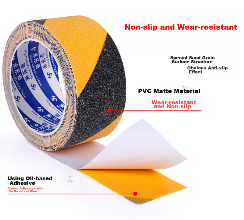 Mileqi Self-Adhesive Frosted Tape Black Yellow Warning Tape Step Anti-Slip Waterproof Abrasive Tape Stair Anti-Slip Strip 50mm*5m - Black Yellow [3 Rolls] 5
