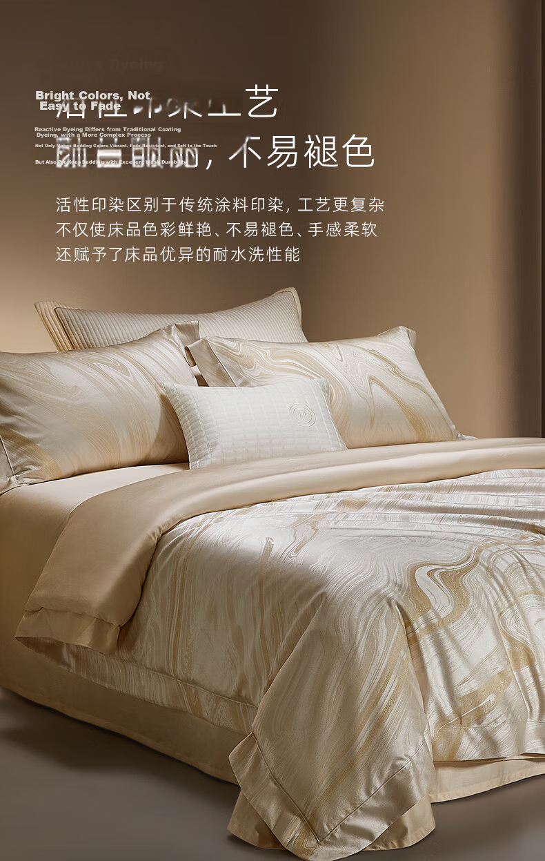 Luolai Home Textiles 100-Thread Count Long-Staple Cotton European Jacquard Four-Piece Set Luxury Bed Sheet Quilt Cover High-End Bedding Premium Gift Box Gold 200*230cm 8
