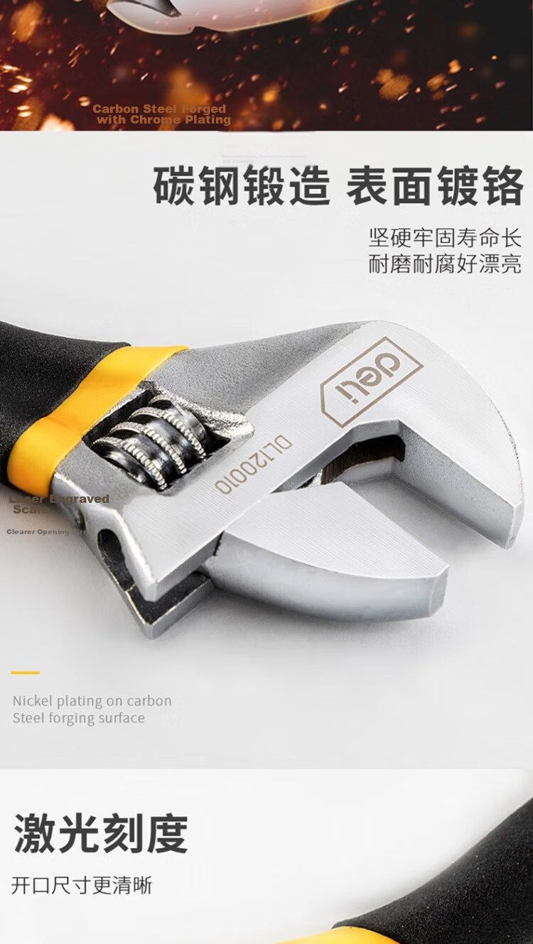 Deli Tool Plastic Handle Adjustable Wrench 8-inch DL120008 (Random Shipment of New and Old Versions) 4