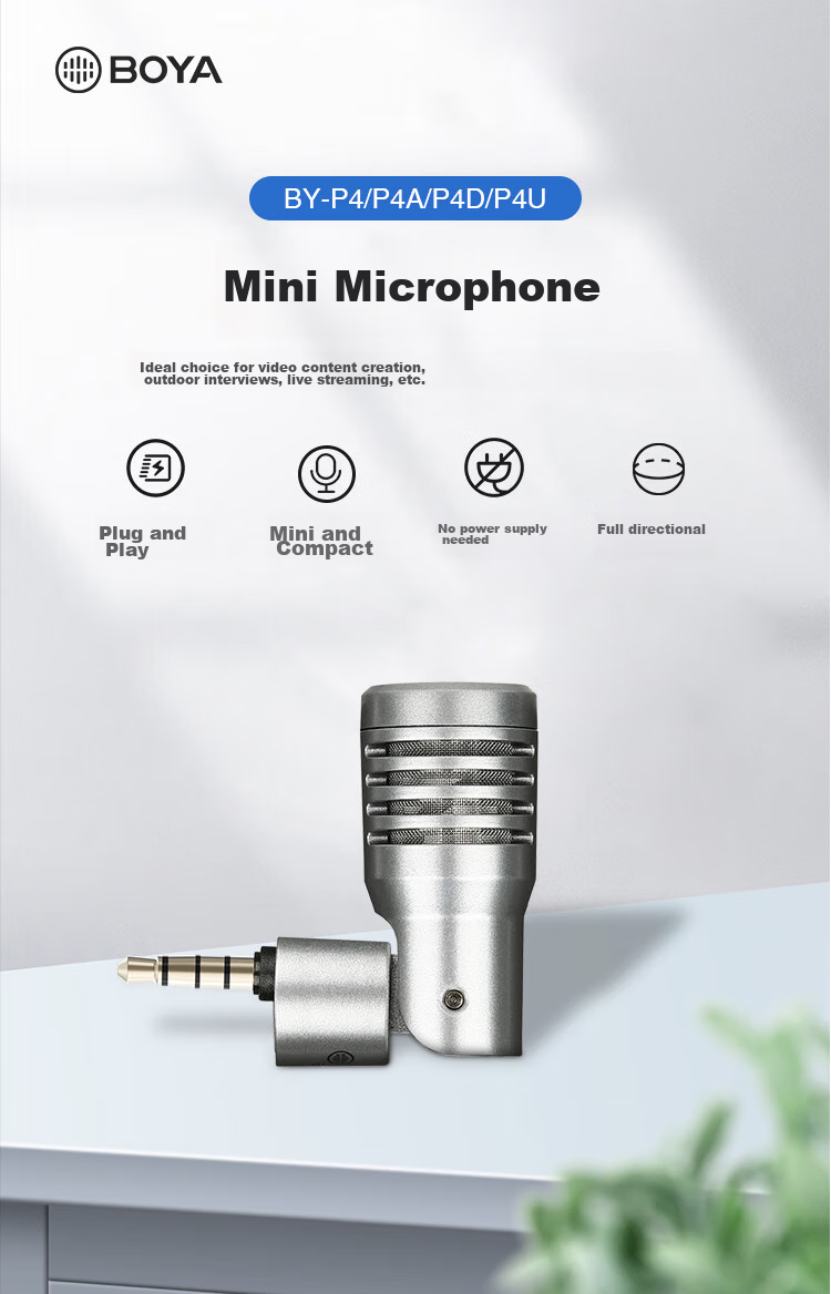 BOYA P4 Microphone, 3.5mm Plug-In Mini Microphone for Mobile Phones, Karaoke, Live Streaming, Vlog, Short Video Recording, Teaching, Voiceover, And Audio Pickup, Compact Microphone 1