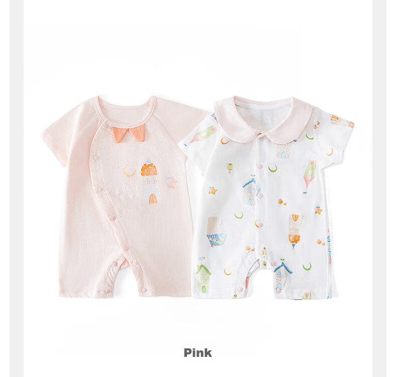 Shubeiyi 2-Piece Set Baby Clothes, Summer Thin Style, Newborn Onesie, Short-Sleeve Romper, Children's Crawling Suit, Pink, 66CM 14