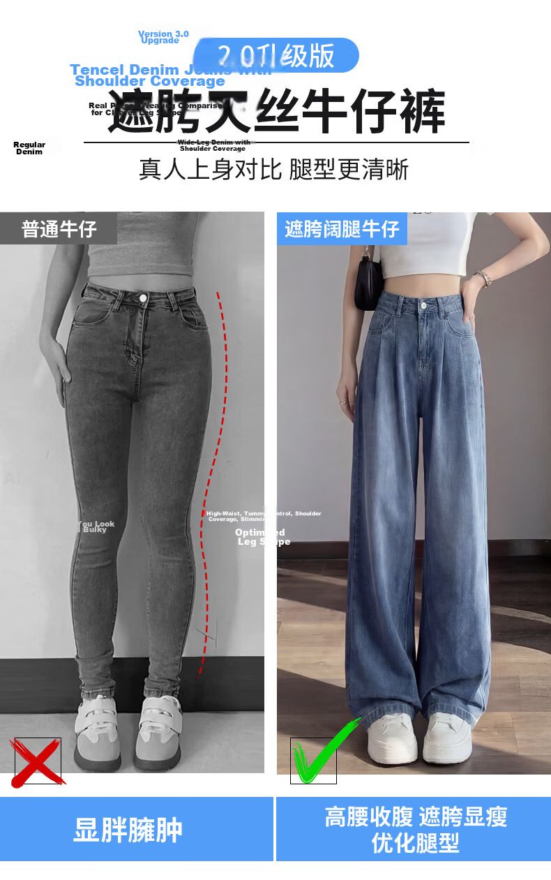 Jeanswest Women's Tencel Jeans 2026 Summer Thin Lyocell High Waist Loose Draped Slim Ice Silk Deep Vintage S 8
