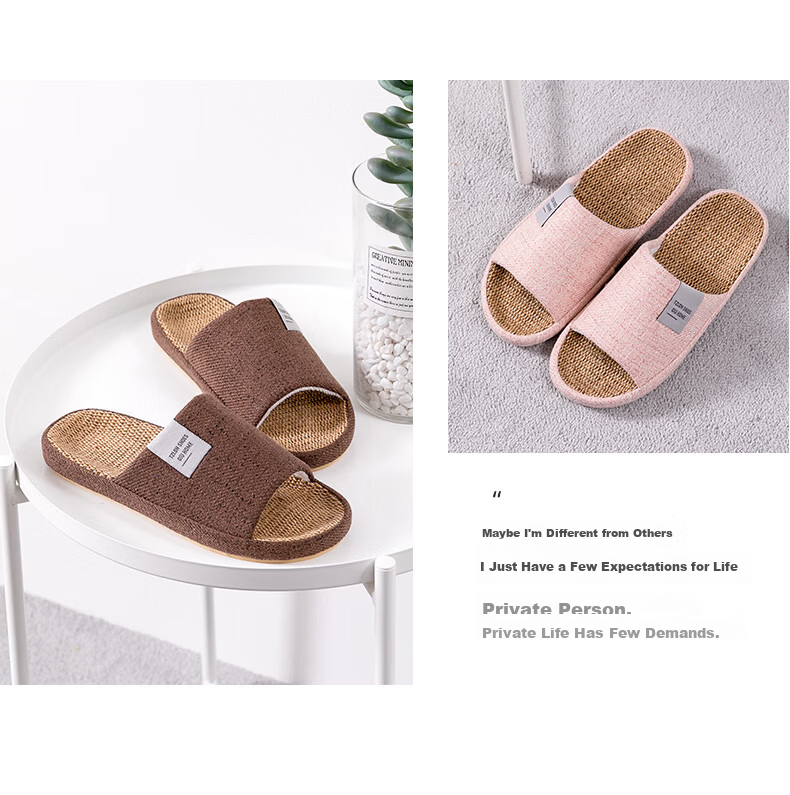 TZLDN Women's Indoor Linen Slippers Summer Couple Home Cotton Linen Japanese Style Cool Slippers 13