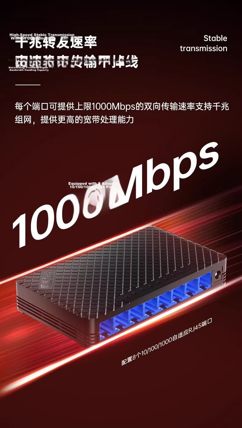 Ganwen Technology Gigabit Switch Metal Case 8-Port 100Mbps/1Gbps Home and Enterprise Ethernet Network Switch Splitter 4