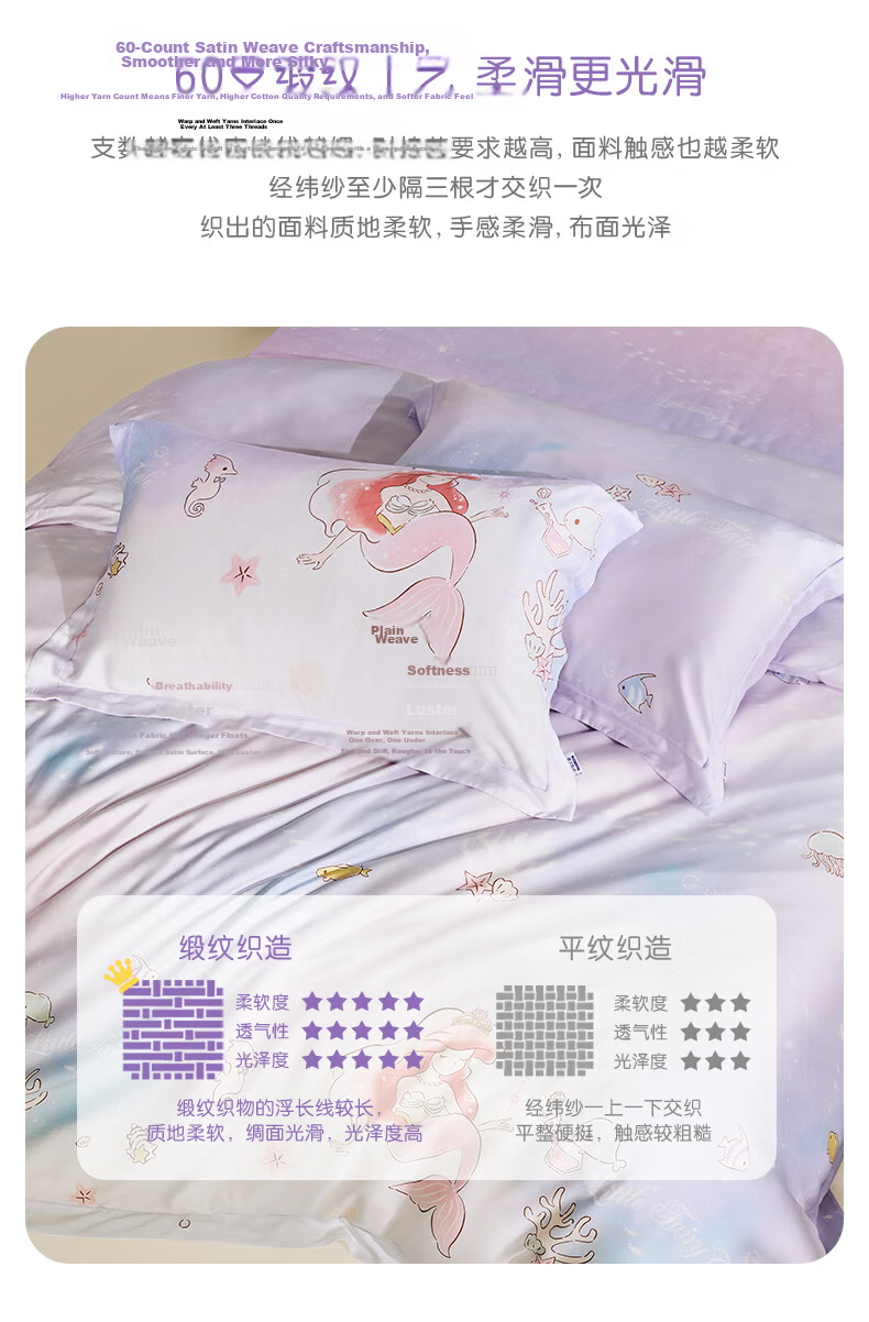 Luolai Children's 3-Piece Set Baby A-Class 60-Count Tencel Dormitory Single Bed Fitted Sheet Duvet Cover Pillowcase for 1.2m Bed 7