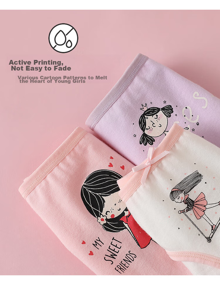 Hodohome Children's Underwear, Girls' 3A Grade Antibacterial Crotch Triangle Panties, Girls' A-Class Cotton-Spandex High-Elastic Cartoon Shorts, 318 160 8