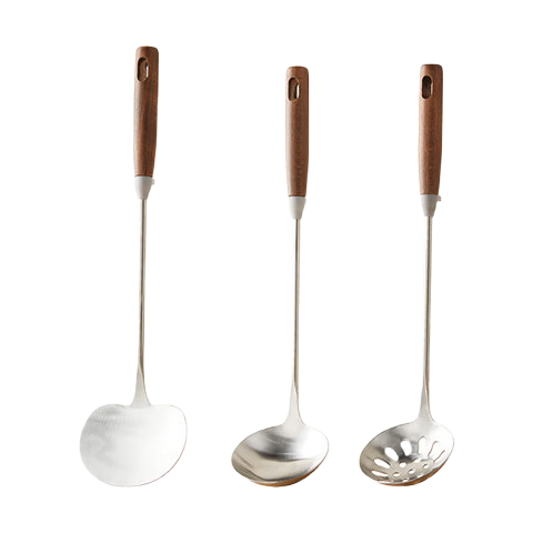 JD Jingzao 3-Piece Cooking Utensil Set 304 Stainless Steel Spatula Soup Ladle Skimmer with Wooden Handles Mini Kitchen Tools Set