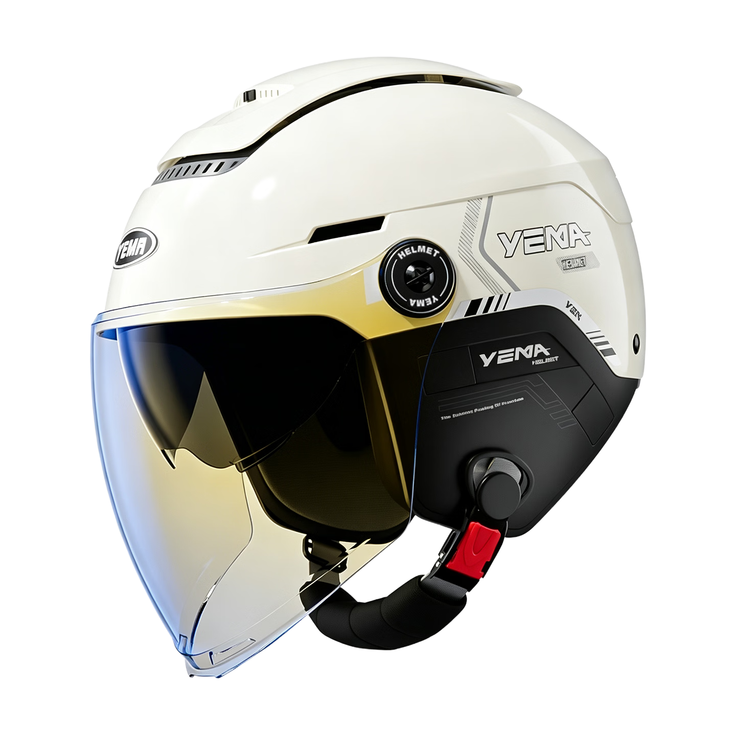 YEMA 3C Certified Electric Vehicle Helmet, Unisex Motorcycle Half Helmet, Summer Sun Protection, All-Season Universal, Dual Visor, Zero Gravity Skyview, Electric Scooter Safety Helmet 370S, Khaki White with Aurora Long Visor