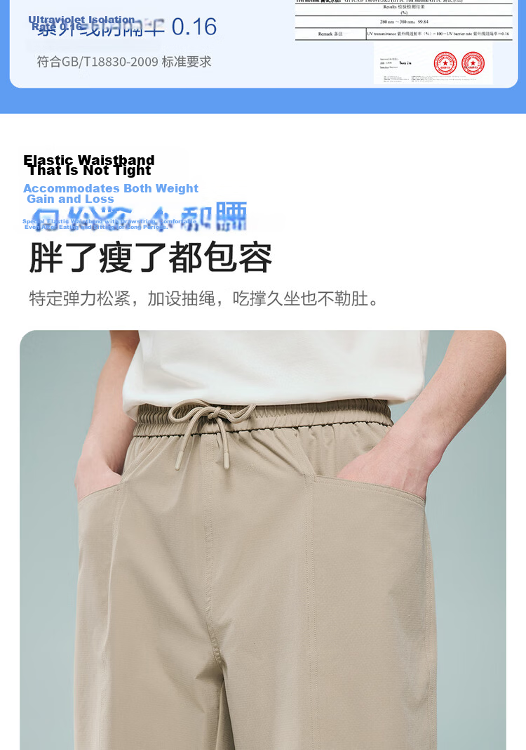 Giordano Men's 2026 Summer Black Technology Cooling Sun Protection Elastic Waist Sports Shorts 13106301 7