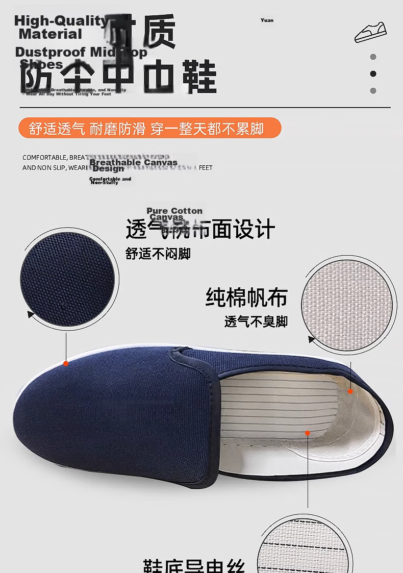 Mulang Anti-Static Mid-Top Shoes Thickened Soft Sole for Food Factory Clean Room, Unisex Dustproof Non-Slip Breathable Work Shoes Blue PU Mid-Top Shoes Size 37 5