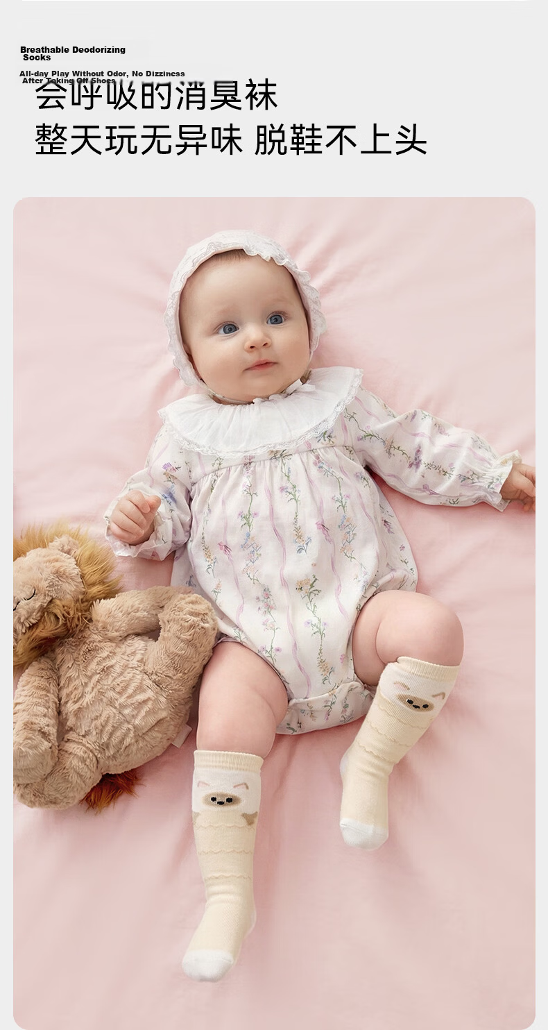 EMXEE Baby Socks Autumn Winter Non-Restrictive Long Socks Newborn Infant Knee-High Fleece-Lined Socks for Boys and Girls 3 Pairs 4
