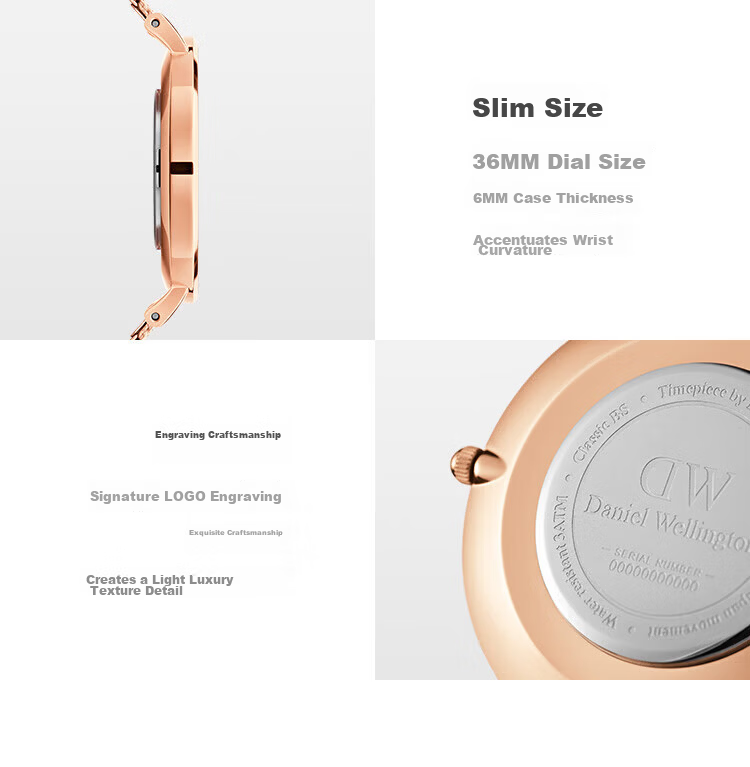 Daniel Wellington DW Men's Watch Niche Luxury Rose Gold Steel Band Quartz Wristwatch Gift Box Qixi Festival Gift for Boyfriend DW307 7