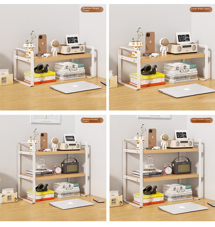 Ourunzhe Desktop Storage Rack, Multi-Layer Desk Organizer, Student Dorm Office Storage Shelf, Double-Layer White 15