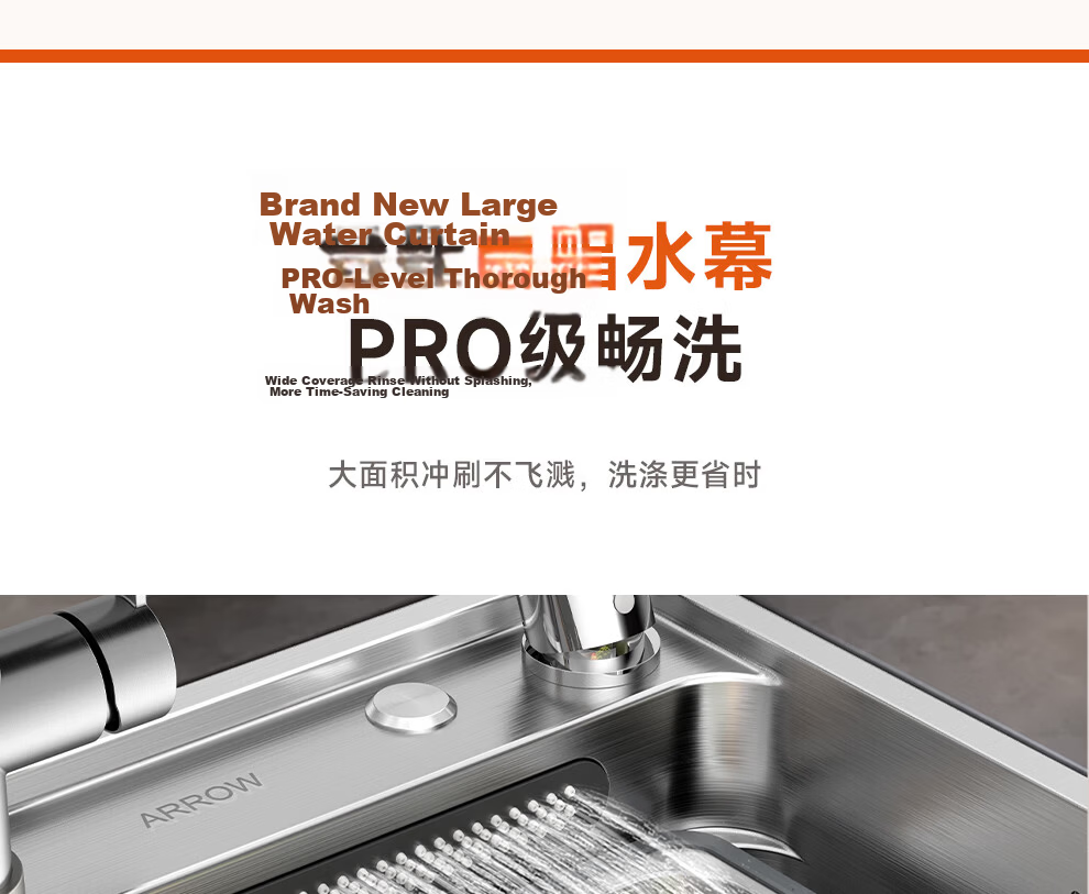 ARROW 0 Coating Treasure Basin Pro Kitchen Sink 304 Stainless Steel Vegetable Washing Basin Waterfall Large Single Bowl Top-Mount and Under-Mount Sink 17