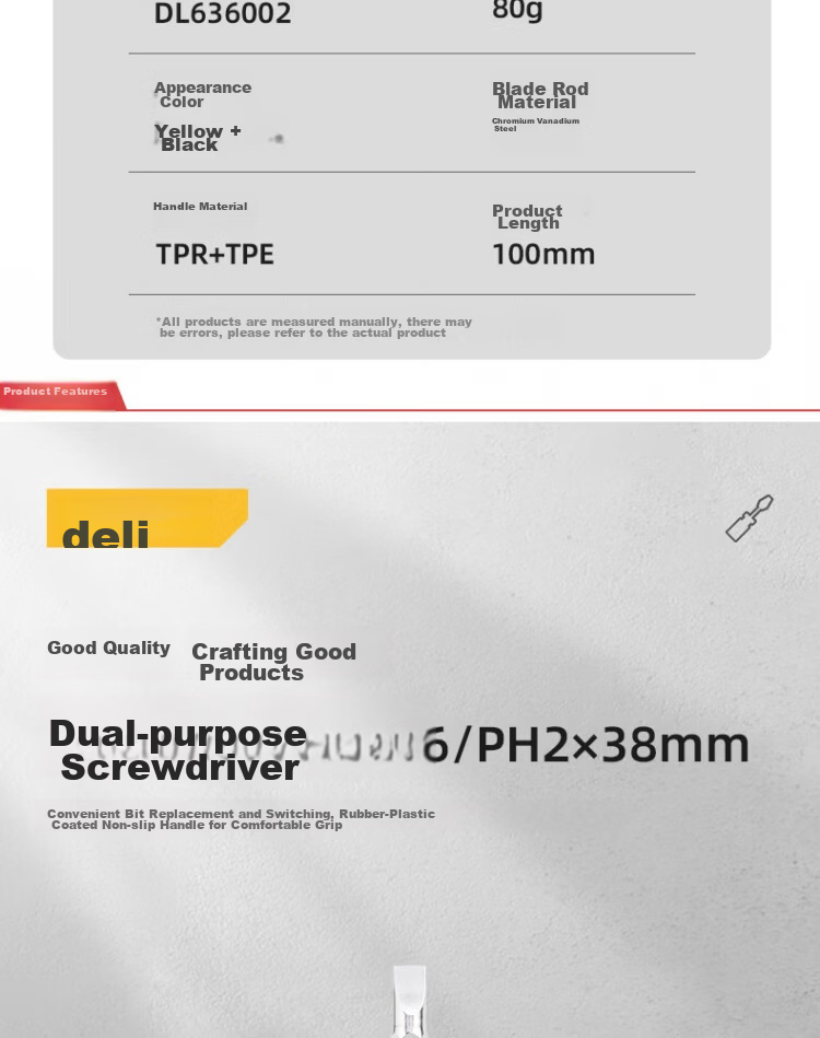 Deli Tool Dual-purpose Screwdriver 6/PH2x38mm DL636002 2