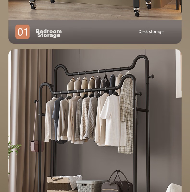 Nanye Floor-Standing Clothes Rack, Indoor Coat Hanger, Bedroom Clothes And Hat Stand, Dormitory Drying Rack, Simple Storage YJM-12BL 20