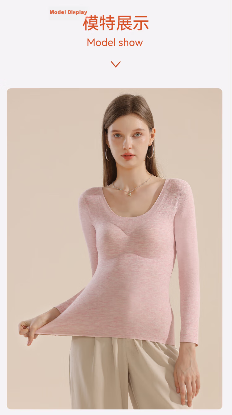 MiiOW New Thermal Chest Pad Women's Warm Base Layer Long Sleeve Top with Cashmere and Silk Pink M 24