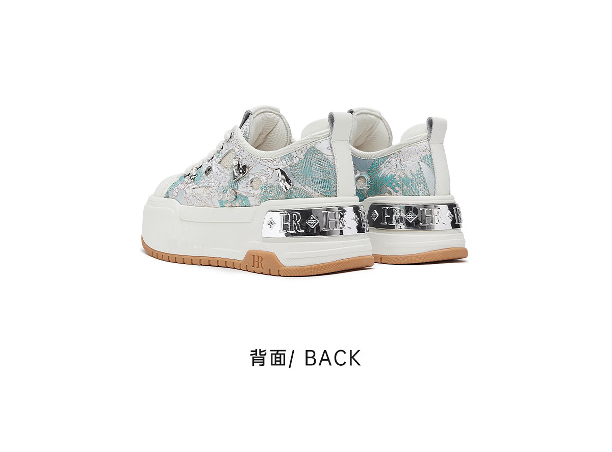 HR Helena Women's Shoes 2026 Early Spring New Thick Sole Casual Sneakers Embroidered Studs Versatile Light Green Size 38 12