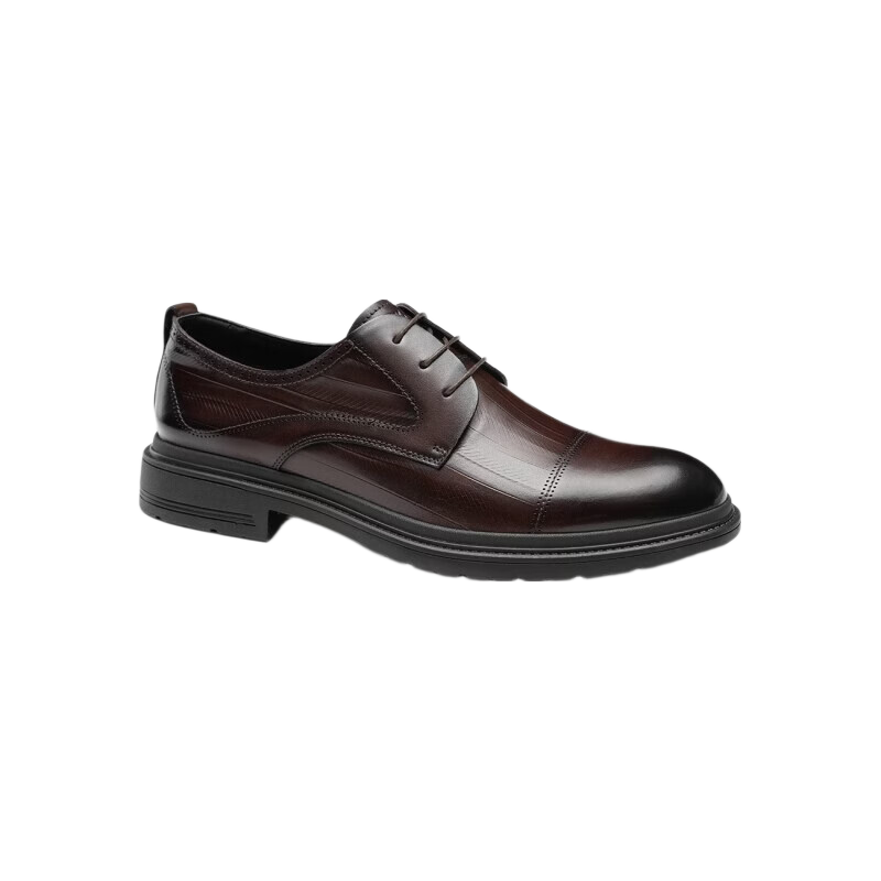 Aokang Men's Shoes, Spring Business Formal Leather Shoes, Work Commute Lace-Up Leather Shoes, Brown, Size 42