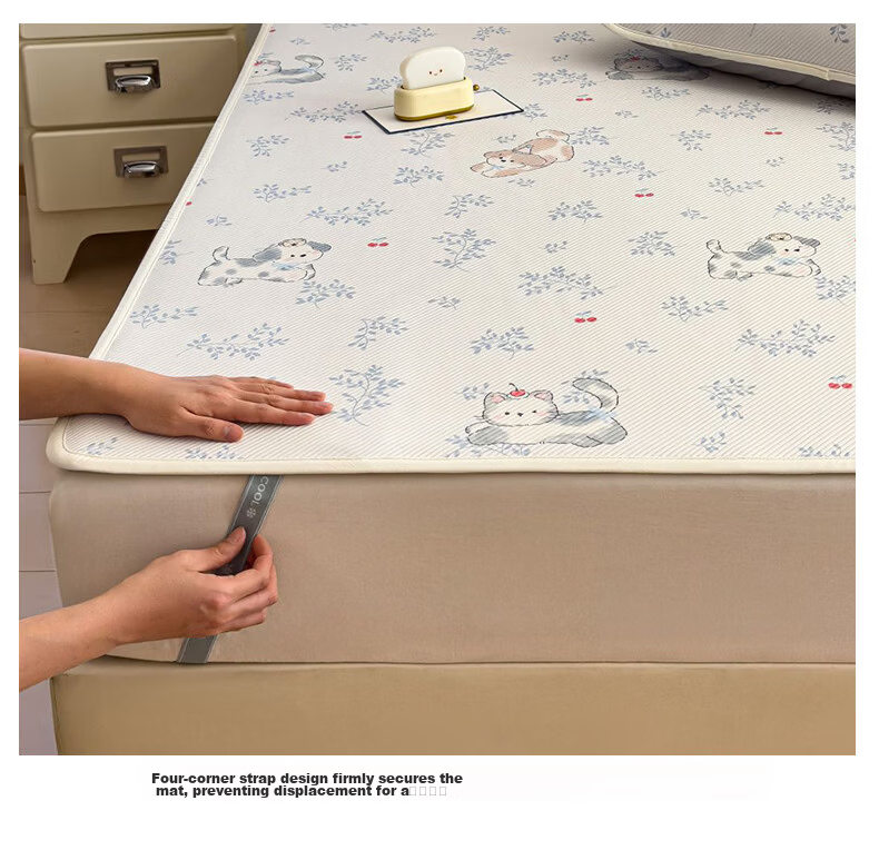 Hongdou Class A Three-Piece Ice Silk Cooling Mat Set Machine Washable Summer Dormitory Foldable Soft Mat 1.5*2m Cherry Blossom 20