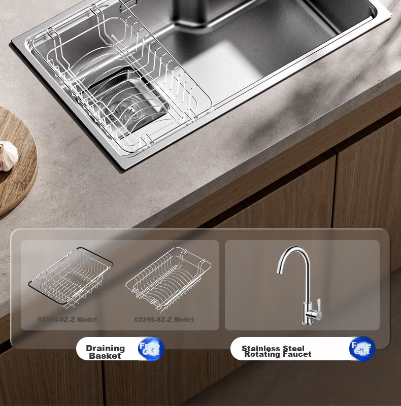 JOMOO Stainless Steel Brushed Large Capacity Kitchen Sink Single Basin Faucet Set 68*45 02390 3