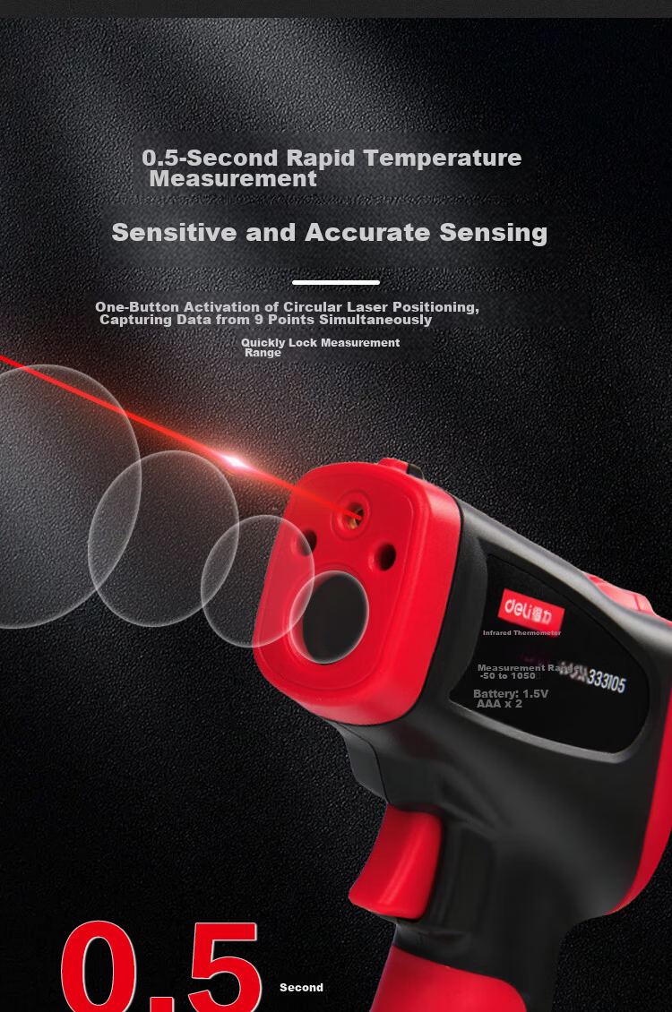 Deli Industrial Infrared Thermometer Temperature Gun High-Precision Oil Thermometer Kitchen Baking Water and Oil Temperature Gun 3
