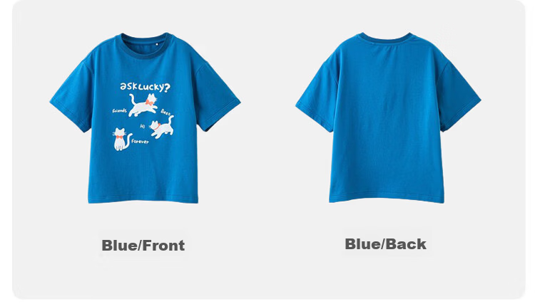 ASK JUNIOR Kids Short Sleeve T-Shirt 2026 Summer Boys and Girls Round Neck Breathable Top Blue 140 10