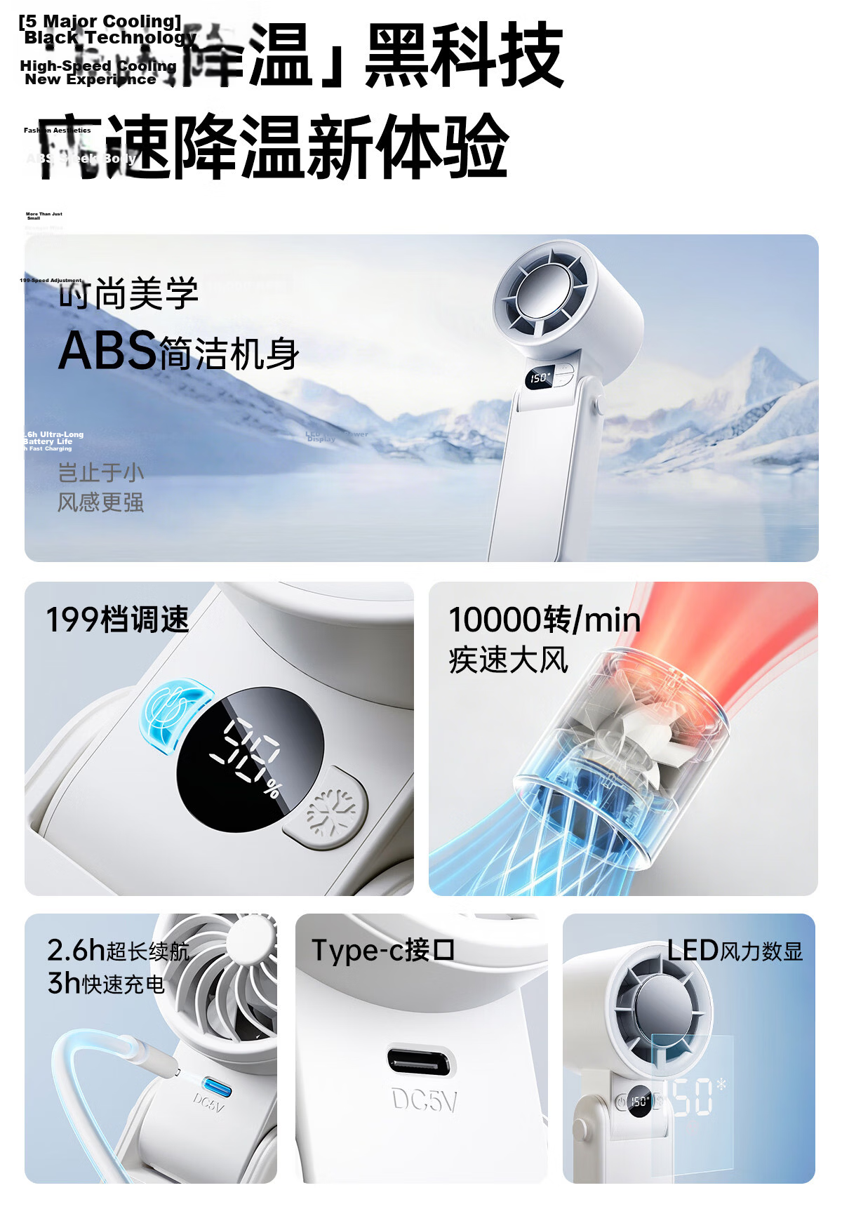 BELCAT 2026 New Handheld Mini Fan Silent Turbo Cooling Small USB Rechargeable Desktop Fan Portable Neck Hanging Fan for Students Summer Outdoor 13