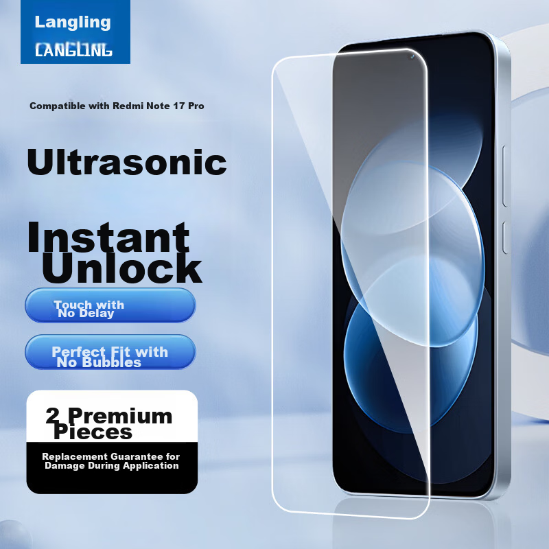 Langling [2 Pieces] Tempered Glass Screen Protector for Xiaomi Redmi Note 17 Pro, HD Clear, No Black Edges, Anti-Drop, Scratch-Resistant, Anti-Fingerprint Film